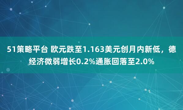 51策略平台 欧元跌至1.163美元创月内新低，德经济微弱增长0.2%通胀回落至2.0%