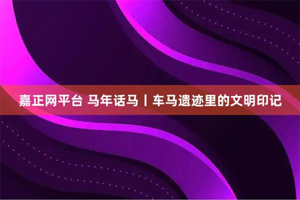 嘉正网平台 马年话马丨车马遗迹里的文明印记